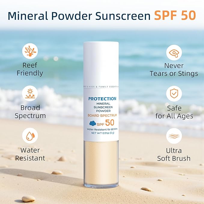Bella’s Friends SPF 50 Brush-On Mineral Powder Sunscreen, Broad Spectrum Protection for All Skin Types, Translucent, Safe on Scalp, Reef-Friendly, Waterproof, Travel Size, Beach Essentials