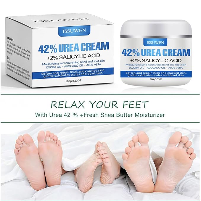 Urea Cream 42% plus Salicylic Acid 2%, Urea Foot & Hand Creamfor Dry Cracked Heels Feet Knees Elbows Hands, Foot Dead Skin Cuticle Callus Remover Toenail Softener, Skin Barrier Repair Cream