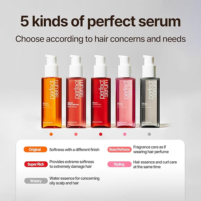 Mise En Scene Perfect Super Rich Serum with Argan Oils - Hair Essence for High Nutrition Intensive Care, Korean Hair Oil, 2.70 fl. Oz
