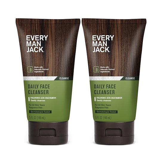 Every Man Jack Hydrating Face Wash for Men with Hyaluronic Acid & Niacinamide – Gently Removes Dirt and Oil, Revives Dry, Dull Skin – 5 fl oz (2 Pack)