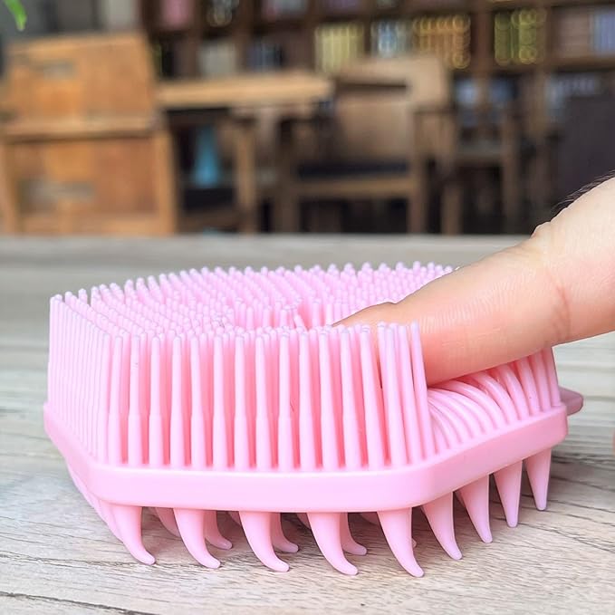 Premium Sensory Brush for Kids or Autism,Soft Silicone Body Scrubber,2 in 1 Sensory Room Occupational Therapy Sensory Brushes,Silicone Loofah,Pets Shower Brush Bath Brush Shampoo Brush（Hexagon-Pink）