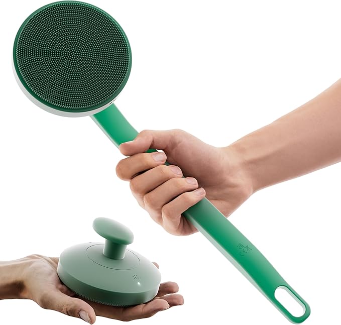 Aura Body Clean Pro⁺ - Silicone Electric Body Scrubber for Acne, Ingrown Hair & KP - IPX7 Waterproof, Rechargeable Exfoliating Shower Brush with Handle. Freeform Grip, & 7000+ Sonic Vibration - Forest