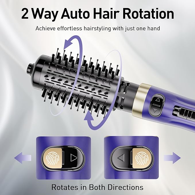 Beautimeter Hair Dryer Brush, Rotating Blow Dryer Brush with 2-Inch and 1.5-Inch Brushes, 3 in 1 Hot Air Styler and Rotating Brush, Hair Dryer Brush Blow Dryer Brush in One (Purple)