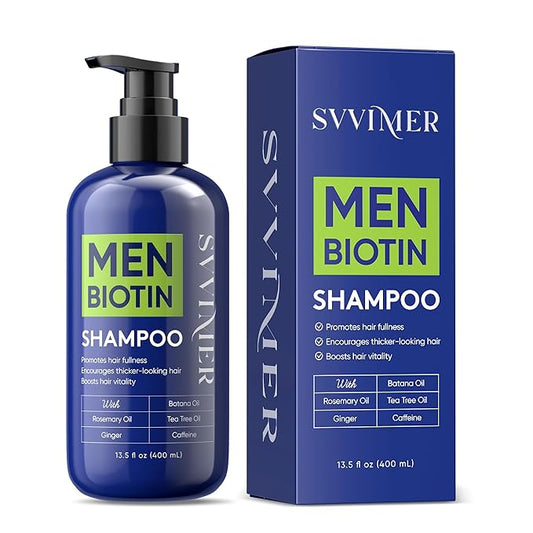 Svvimer Hair Growth Shampoo for Men - Biotin Thickening Shampoo with Rosemary Tea Tree Oil Caffeine for Hair Loss and Thinning - 13.5 Fl Oz (Pack of 1)