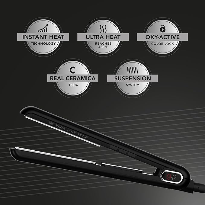 GA.MA G-EVO Vera Ceramic Flat Iron, 1.2 Inch, Adjustable 302F-446F, Oxy Active Technology, Ultra Heat & Auto Shut-Off, 100% Ceramic Plates
