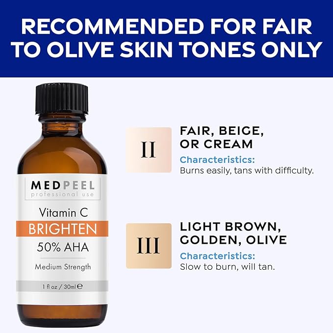 Medpeel Chemical Peel at Home Kit 50% AHA & Vitamin C Brightening Essential Peel Kit, Includes Peel, Prep, Neutralizer, Medium Strength Professional Grade Chemical Face Peel, 1oz/30ml (Kit of 3)