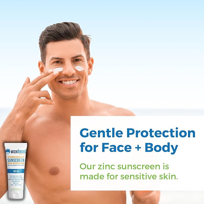 Waxhead Non-Nano Zinc Oxide Sunscreen, EWG Sunscreen with Zinc Oxide for Face & Body, Mineral Natural Non-Toxic Pure Sunblock, Biodegradable Cream Lotion Sun Block, Tattoo, Eczema Vitamin D + E (4oz)
