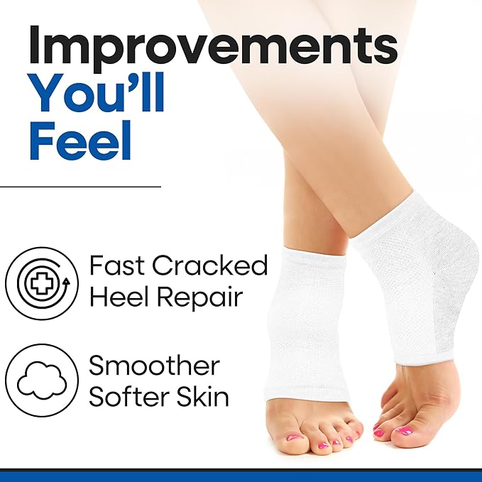 Moisturizing Socks for Mens Cracked Heels - Moisturizer Heel Sleeves to Smooth & Soften Rough Cracked Heels & Dry Feet. Large Aloe Moisturizing Heel Socks (White - 3 Pairs, X-Large)