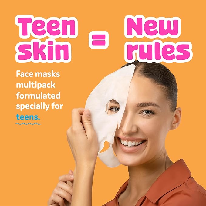 BeYoutiful 10 Face Mask Gift Set for Kids and Teens, 10 Individually Wrapped Hydrating Sheet Masks in a Gifts Box, for Sleepovers, Spa Nights, Soothing, Vegan Skincare Hyaluronic Acid & Vitamin C