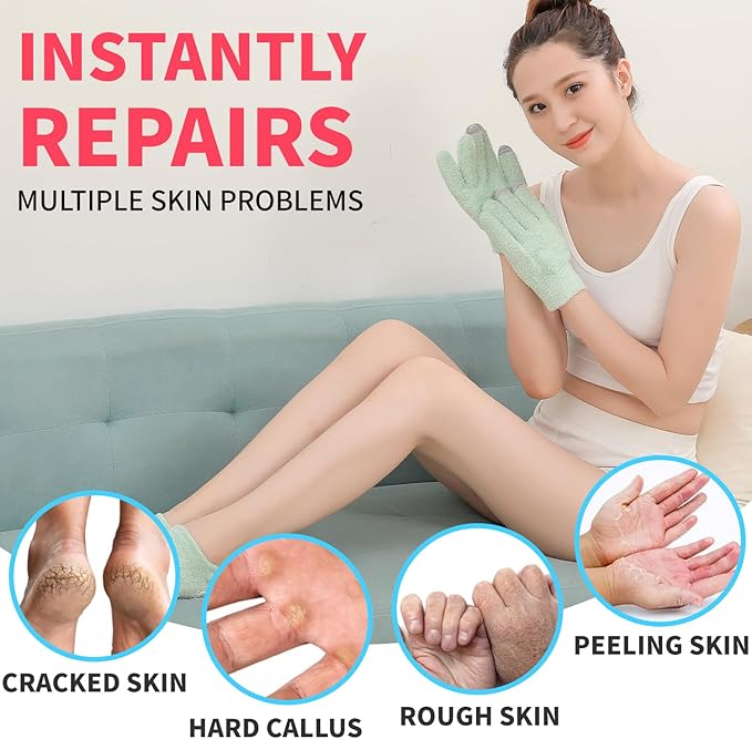 4Pcs Touch Screen Moisturizing Gloves and Socks, Spa Moisturizing Therapy Sock ＆ Glove, Soften Repairing Dry Cracked, Hands Feet Skin Care, Effective in Repair Dry and Chapped Hands and Feet Skin Care