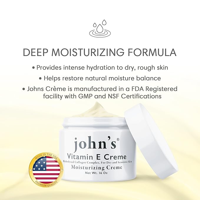 John's Vitamin E, A & D Moisturizer – 16 oz Skin Cream with Hydrolyzed Collagen & Aloe for Dry, Sensitive Skin – Vitamin Cream for Face & Body – Paraben-Free Vitamin E Creme