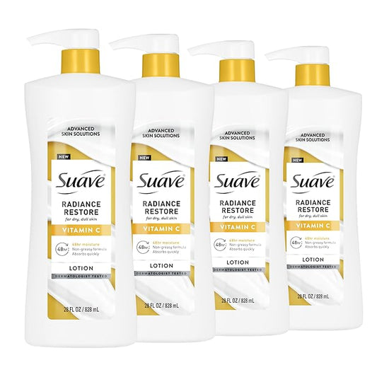 Suave Soothing Hydration Hand & Body Lotion With Aloe Vera Refreshes Dry Skin, Fast Absorbing, Intensive Moisturizing Cream For Women, Non Greasy, Allergen Free, 28 FL OZ, 4 Pack