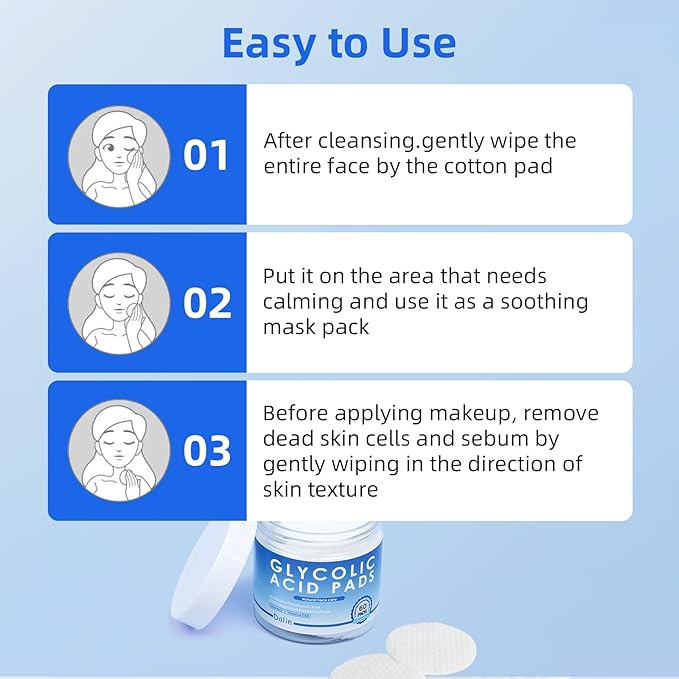 Glycolic Acid Pads, 10% Ultra Pure Glycolic Acid & 2% Salicylic Acid, Exfoliating Peel Pads for Face, Effective Chemical Peel, Keeps Skin Smooth and Prevents Wrinkles and Lines - 60 Pads