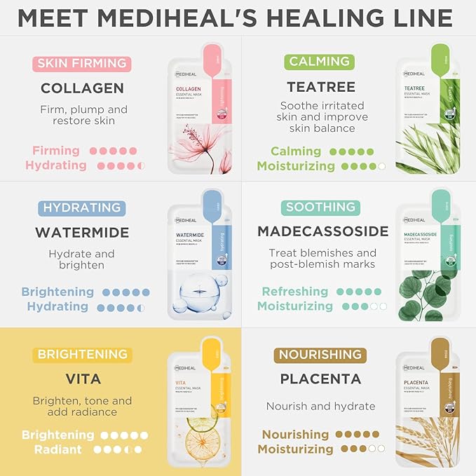 Mediheal Best Korean Sheet Mask - Vita Essential Face Mask 4 Sheets Vitamin Mask For All skin types Smoothing Tightening Toning up Brightening