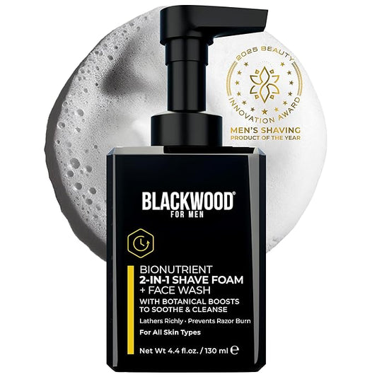 Blackwood For Men BioNutrient 2-in-1 Shave Foam + Face Wash, Natural Rich Shaving Foam & Facial Cleanser Hybrid, Soothes Irritation, Prevents Razor Burn, Fights Acne, Sulfate-Free True Clean Shave 4oz