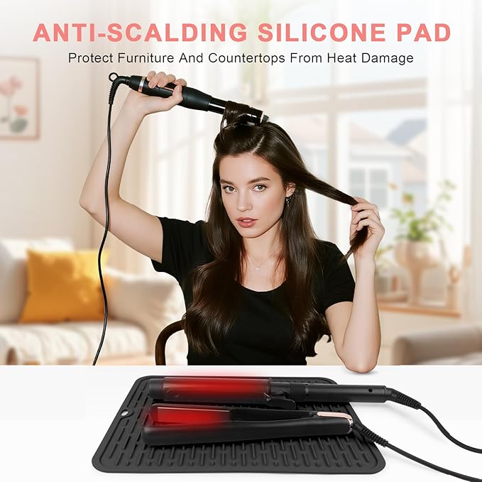 Oversize Silicone Heat Resistant Mat for Curling Irons, Flat Irons, Hair Straighteners and Hot Hair Styling Tools, Portable Hot Tools Cover Pad for Travel Vanity Salon(14.2" x 11.0")