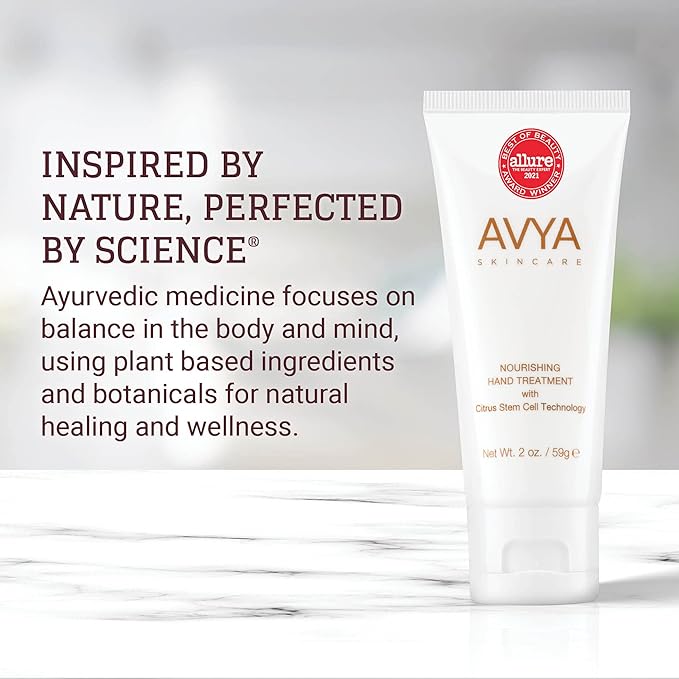 AVYA Hydrating Hand Lotion for Dry Skin – Nourishing Hand Healing Treatment for Dry and Ashy Skin/Hyaluronic Acid and Citrus Stem Cell Technology/Advanced Ayurvedic Skincare (2oz)