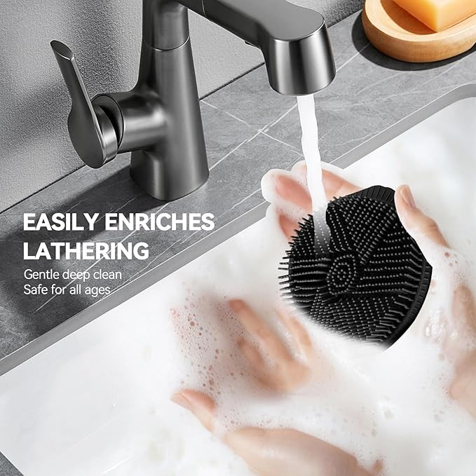OTHIX Dual-Sided Silicone Body Scrubber, 2-in-1 Silicone Loofah for Shower Exfoliating Body Brush Buffer Scrubber for Men and Women for All Skin, Scalp Massager Lather Well＆Easy to Clean (Black)