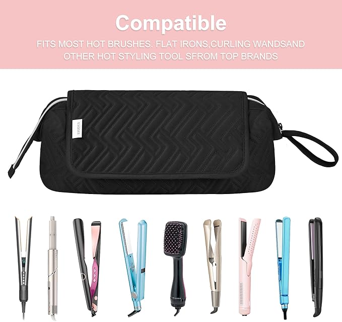 Leudes Hair Tools Travel Bag for Women Heat Resistant Mat for Travel Essentials Hot Tools Straighteners,Flat Irons,Curling Iron,Hot Air Brushes and Hair Dryer Organizer Bags 2 in 1(Black)