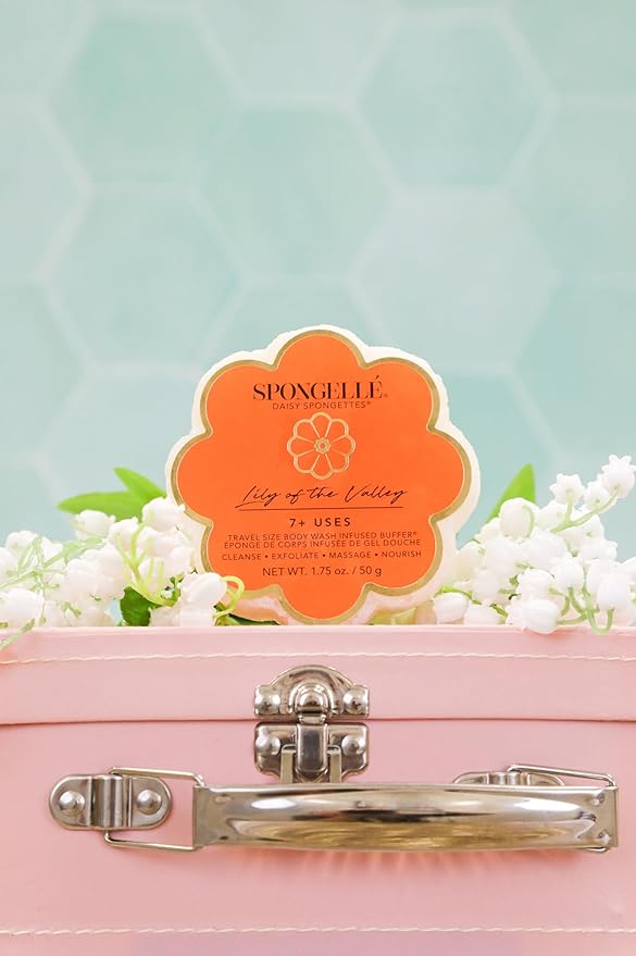 Spongelle Lily of the Valley Spongette Loofah Body Scrubber | Bath & Shower Loofah for Women | Body Scrubber Exfoliator with Body Wash Infused Sponge | 5+ uses | Soft Lily, Jasmine & Fresh Green Notes