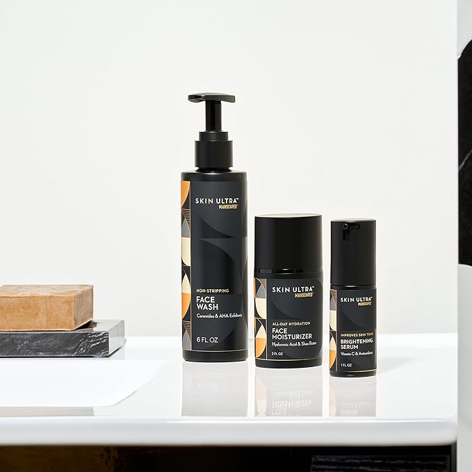 MANSCAPED® Skin Ultra™ Daily Regimen - Men's Skincare Routine Essentials with Face Wash, Face Moisturizer & Brightening Serum Formulated with A Ceramide Complex for Cleansing, Exfoliating & Hydration