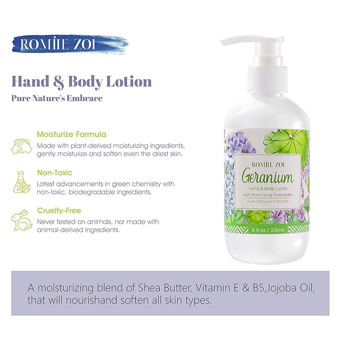 ROMIIE ZOI Daily Hand & Body Lotion with Moisturizing Shea Butter - Geranium - 236 ML / 8 FL OZ