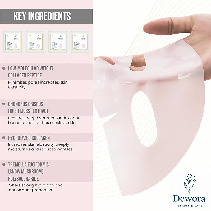 Salmon DNA PDRN Collagen Gel Face Mask hydrating anti-aging,firming,brightning,moisturizing,skincare all skin types 28g x 4 sheet Masks.