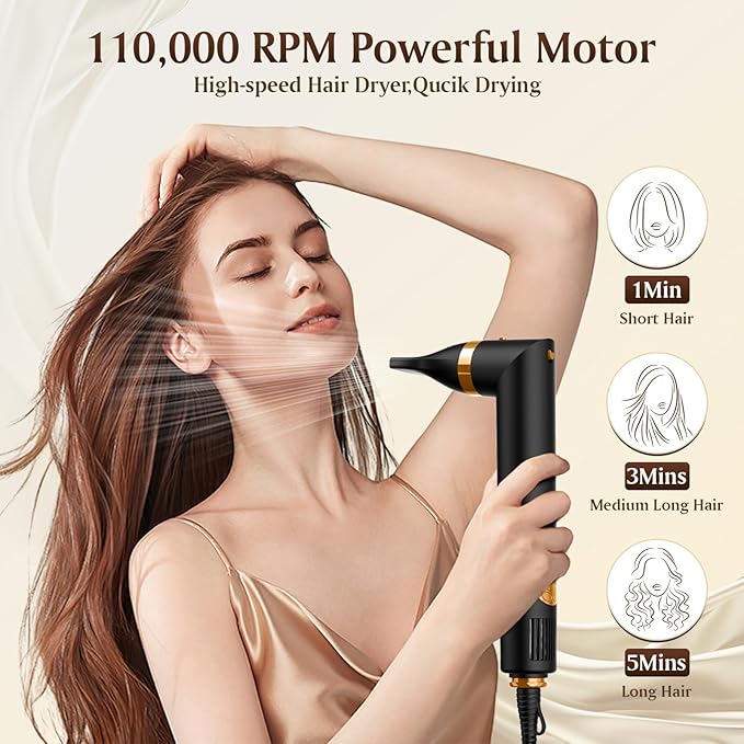 Air Styler 5 in 1, Hair Dryer Brush & Multi-Styler with 110,000 RPM High-Speed Powerful Motor, Auto-Wrap Curler, Cushion Massager, Oval Brush, Diffuser, Nozzle Attachment