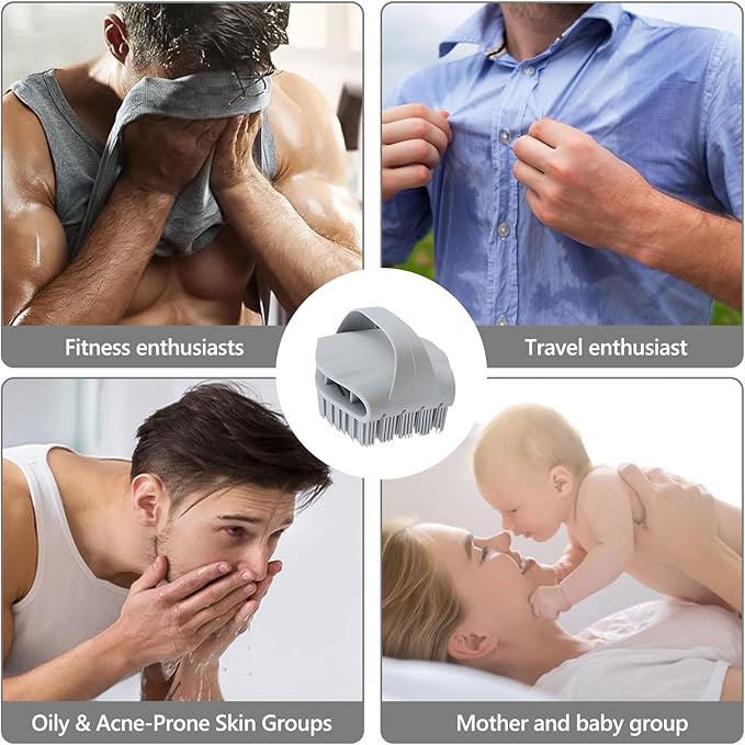 Silicone Body Scrubber with Handle - Exfoliating Shower Brush for Men & Women, Travel-Friendly & Quick-Dry, Soft Silicone Loofah Alternative for All Skin Types (Gray)