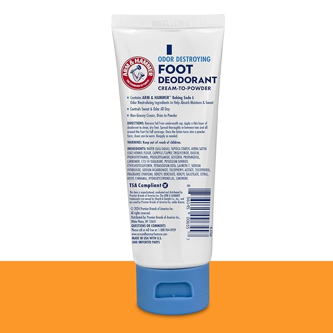 Arm & Hammer Cream to Powder Foot Deodorant, 24 Hour Protection Odor & Wetness Protection, Effective and Long Lasting Antiperspirant, Apply as Cream Dries to Powder (3 Pack)