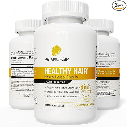 3 PK- 100% Natural Growth Treatment, Reduces Hair Loss, US Patented Formula Proven Effective for Men & Women, 100% Vegan, Non-GMO, 90-Day Supply, 3 Pack
