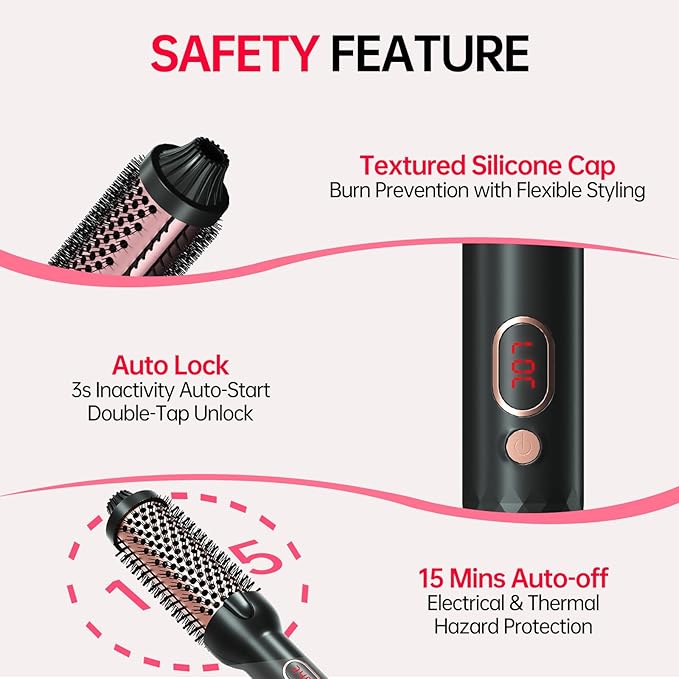 Negative Ion Thermal 1.5 Inch Brush for Blowout Look, Ceramic Curling Brush with Anti-Scald Nylon Bristles,10 Temps & Auto Shut-Off, Dual Voltage Travel Hair Styling Tool