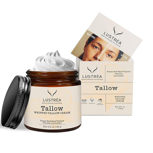 Whipped Tallow Cream 4oz | Grass Fed Beef Tallow Balm for Face & Body |Tallow Moisturizer for Dry Skin, Sensitive Skin (120 gram, Vanila-Lavender)