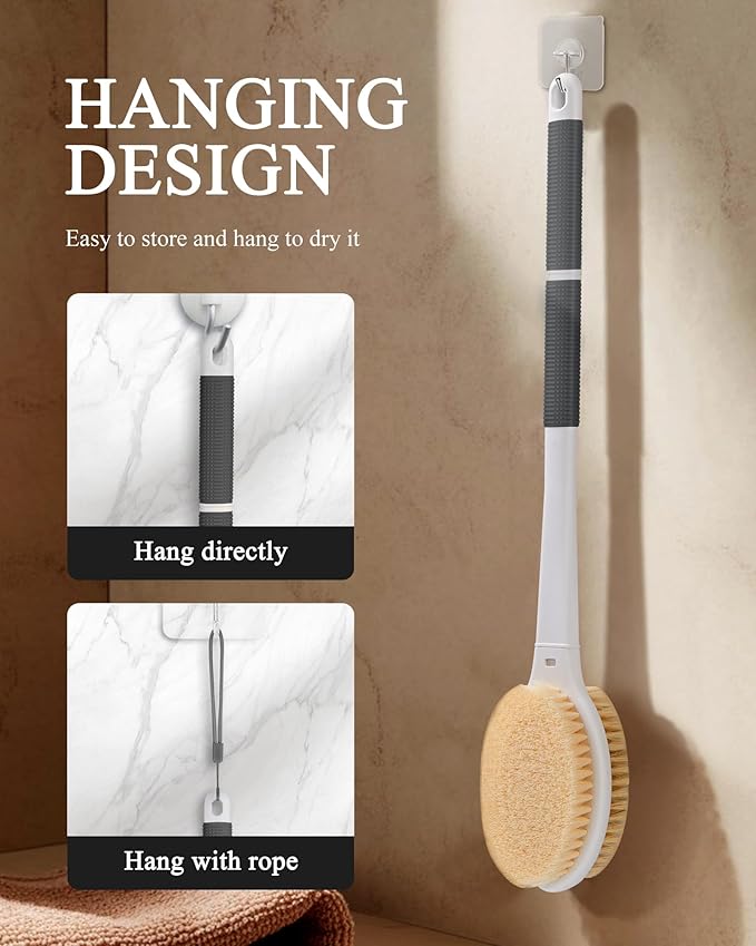 Shower Brush for Massage Dry Brushing: Back Scrubber for Shower with 18.1 in Anti Slip Long Handle - Bath Body Brush for Lymphatic Drainage Exfoliator Improving Skin Health for Women Men Elderly Black