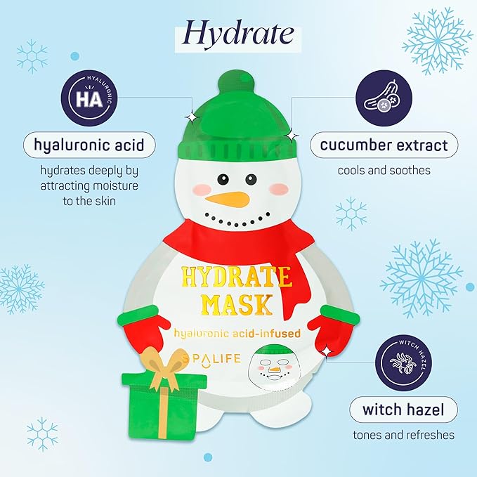 SpaLife Beauty Santa’s Workshop Christmas Face Mask Bundle | Korean Facial Masks | Hydrating, Soothing and Firming Sheet Mask Set | Christmas Face Masks for Women | Spa Party Favors | 12 Pack
