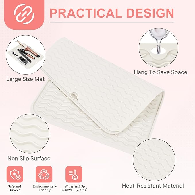 Oversize Silicone Heat Resistant Mat, Portable Travel Mat Cover for Curling Irons, Flat Irons, Hair Straightener and Hot Hair Styling Tools(14.2" x 11")