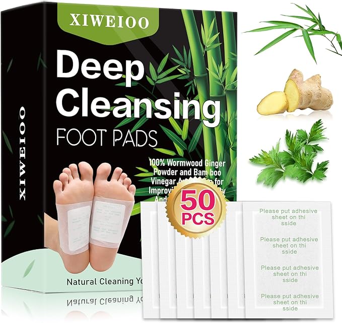 50 Pack Foot Pads, Ginger Oil Bamboo Charcoal, Foot Care Patch Message Deep Cleansing for Stress Relief, Better Rest, Feet Health Patches, Relaxing Muscles Christmas Gifts for Women
