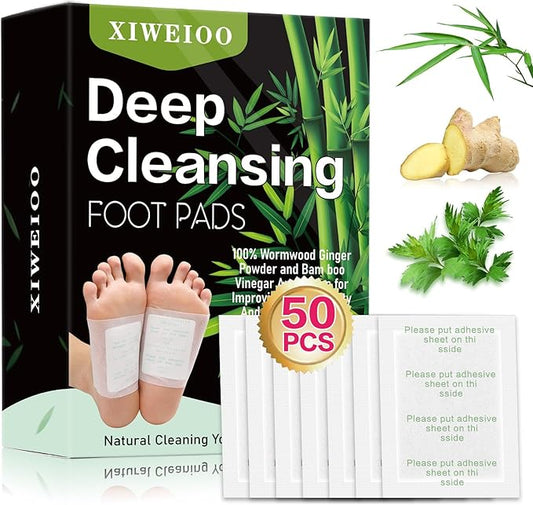 50 Pack Foot Pads, Ginger Oil Bamboo Charcoal, Foot Care Patch Message Deep Cleansing for Stress Relief, Better Rest, Feet Health Patches, Relaxing Muscles Christmas Gifts for Women