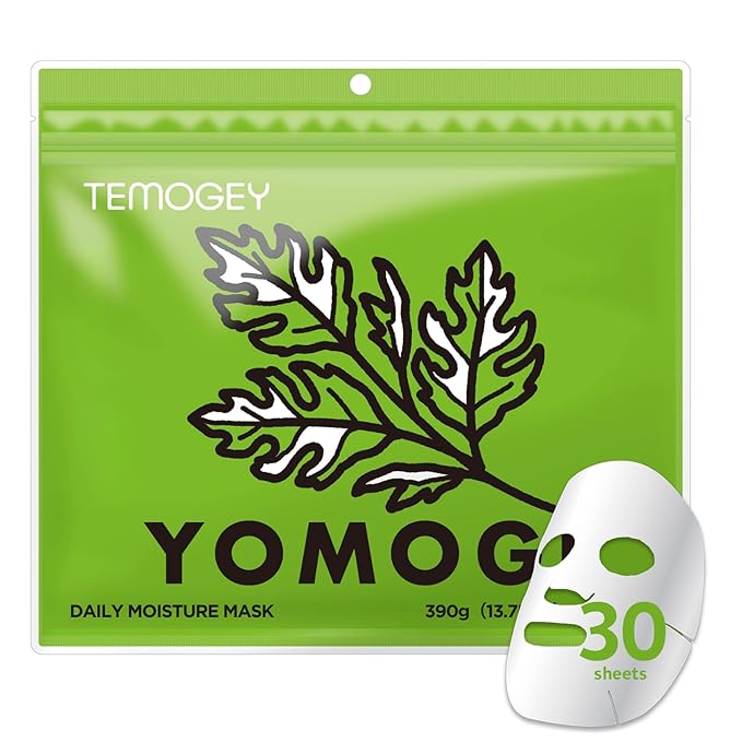 YOMOGI Daily Moisture Sheet Mask 30 Sheets | Mugwort-Infused Soothing Mask for Sensitive Skin | Made in Japan | Hydrating & Balancing