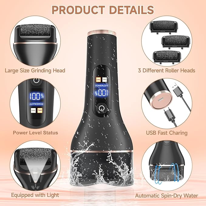 AdamPark Electric Callus Remover for Feet,Rechargeable Foot File Pedicure Kits,Professional Waterproof Pedi Feet Care Tools Wet&Dry Foot Scrubber File for Hard Cracked Dead Skin with Bag