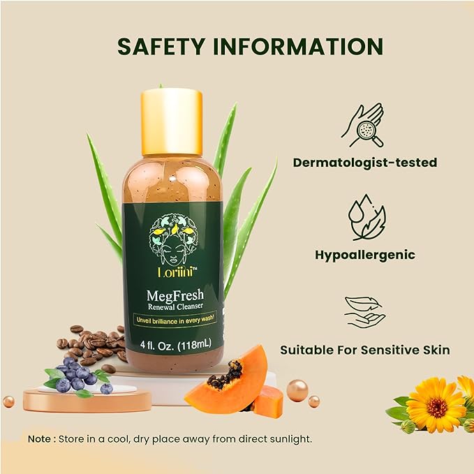 MegFresh Facial Cleanser | Made in USA | Exfoliating Face Scrubber With Aloe, Papaya, Natural Fruit Extracts | Face Wash for Acne & All Skin Types | Revitalizing Skin Care for Women – 4oz