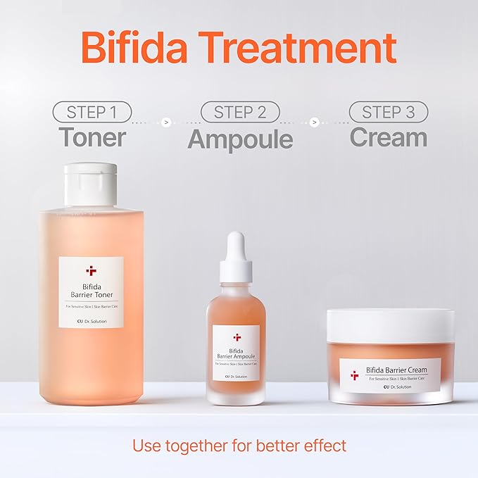 Bifida Barrier Toner, Ampoule, and Cream, Korean Skincare Set
