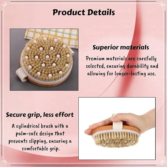 Dry Brushing Body Brush for Full Body Relaxation, Reduce Cellulite, Lymphatic Support, Circulation Enhancement, Gentle Exfoliation, and Spa Experience, Body Care Tool with Soft & Stiff Bristles 1Pcs