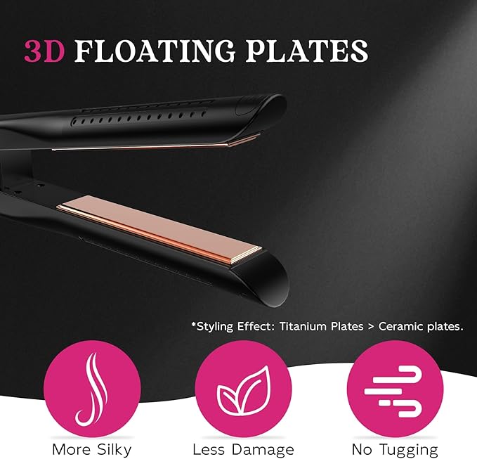 SKIMI Airflow Styler, Titanium Flat Iron Hair Straightener, Professional Curling Iron with Cooling Air Vents to Lock in Style, 5 Temps & Dual Voltage, Auto Off (Black & Gold Pink).