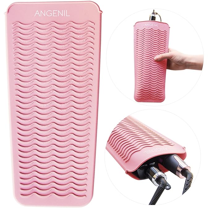 ANGENIL Heat Resistant Silicone Flat Iron Mat Pouch, For Travel Dual Voltage Curling Iron Wand, Hair Straightener, Automatic Wireless Curlers, Crimper Hair Iron, Styling Tools, Curling Brush For Women