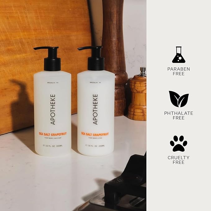 APOTHEKE Scented Hand & Body Lotion, Sea Salt Grapefruit - 10 Fl Oz Nourishing Body Moisturizer Cream for Dry Skin - Gentle Daily Skincare for Men & Women with Natural Ingredients, All Skin Types