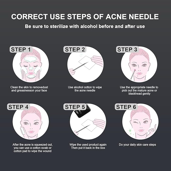 7PCS Blackhead Remover Comedone Extrator Kit, Pimple Extractor Acne Removal Tool Kit, Curved Blackhead Tweezers Kit, Comes with Alcohol Tablets and Magnifying Glasses for Blemish Removal (Iron Box)