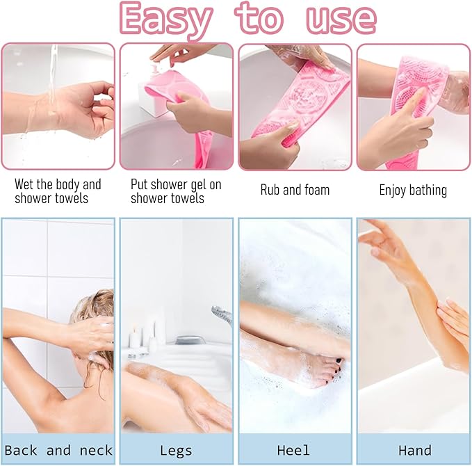 Silicone Body Scrubber for Shower,Silicone Back Body Scrubber with Handle,27.5 Inch Exfoliating Deep Clean Bath Body Brush Scrubber for Men and Women-2 PCS