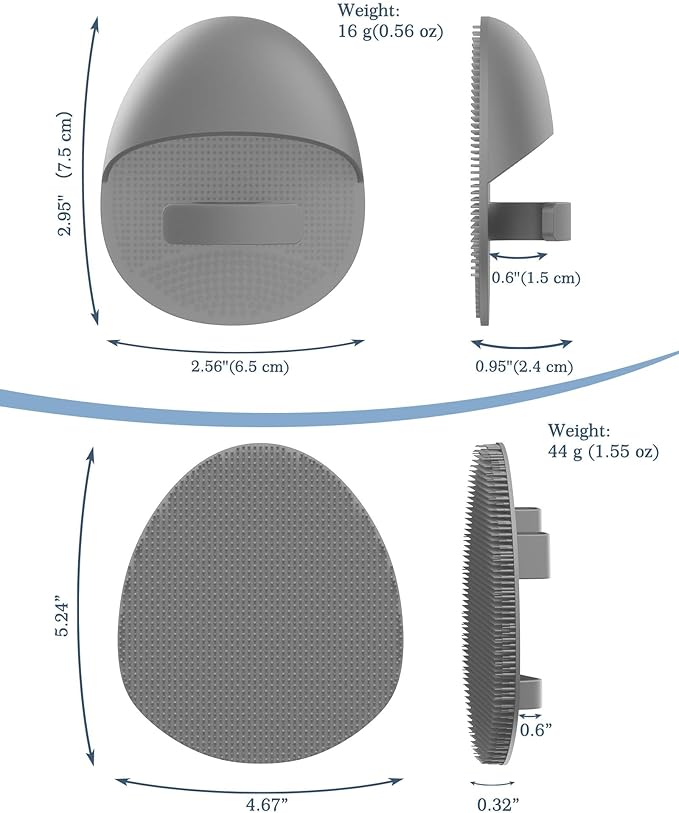 Manmihealth Silicone Back Scrubber (Thin Bristles) & Bath Glove & Face Brush Set(3PCS), Super-Exfoliating & Lathering Body Scrubber, Shower Brush, Face Scrubber Combination, with a Free Hook.(Gray)