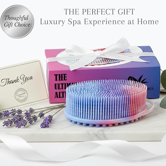 Silicone Body Scrubber for Shower - Gentle Exfoliating Back Scrubber with Soft Bristles - Avilana Premium Dual Sided Bath Brush Massage - Loofah Alternative for Sensitive Skin - Gift Women Men